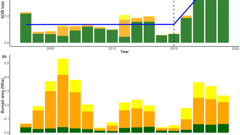 Accelerated biomass loss in western US forestlands due to shifting fire regime